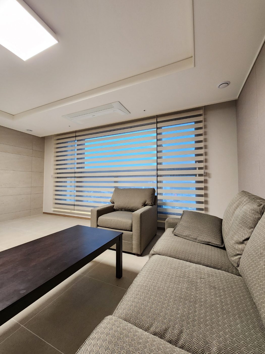 Zebra shades in a large living room